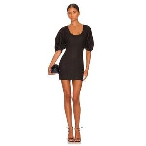 Bebe Sheer Black Sparkle Puff Sleeve Tunic Dress, XS